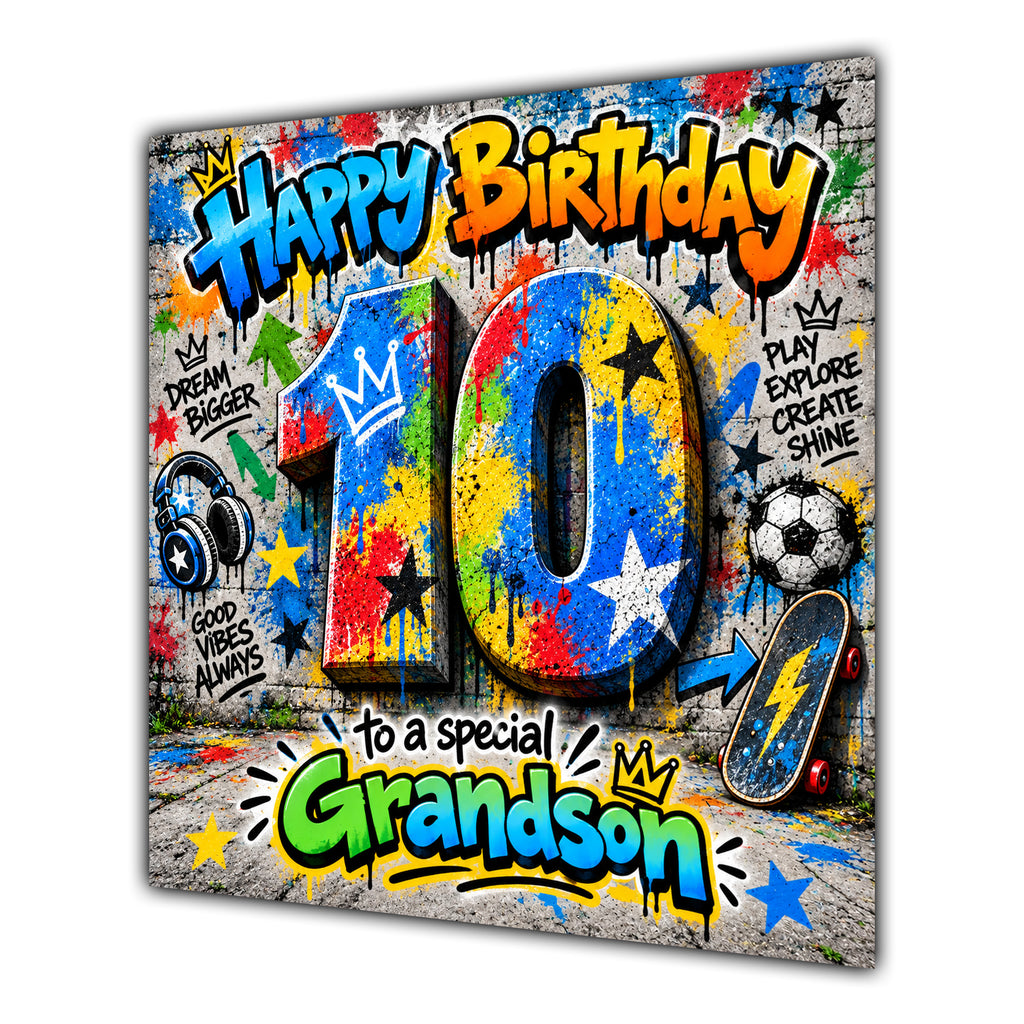 Grandson 10th Birthday Card Colourful Graffiti Street Art