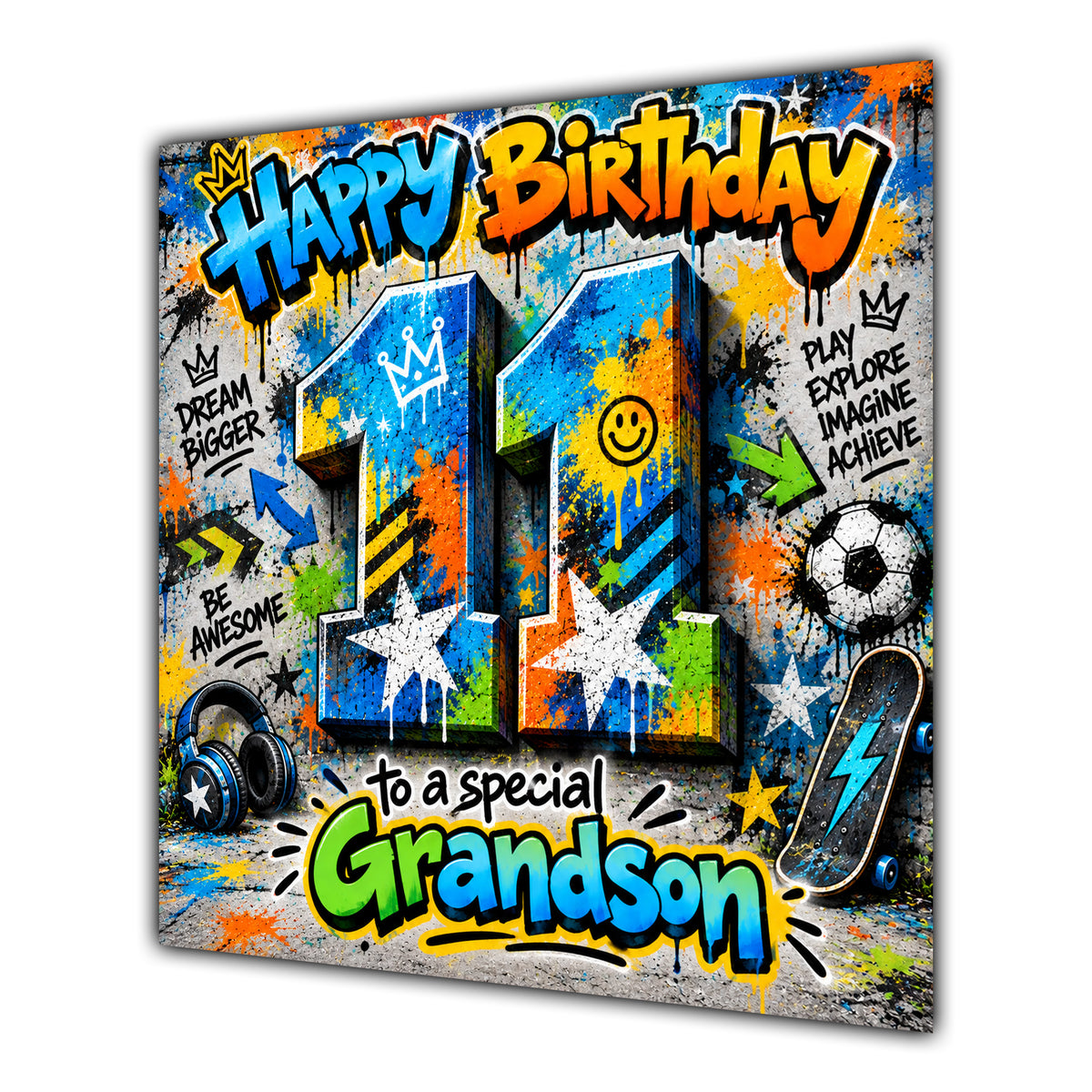 Grandson 11th Birthday Card Colourful Graffiti Street Art