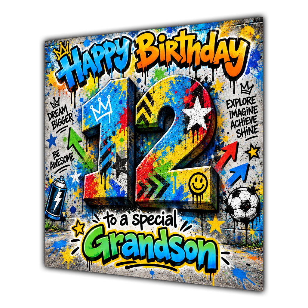Grandson 12th Birthday Card Colourful Graffiti Street Art