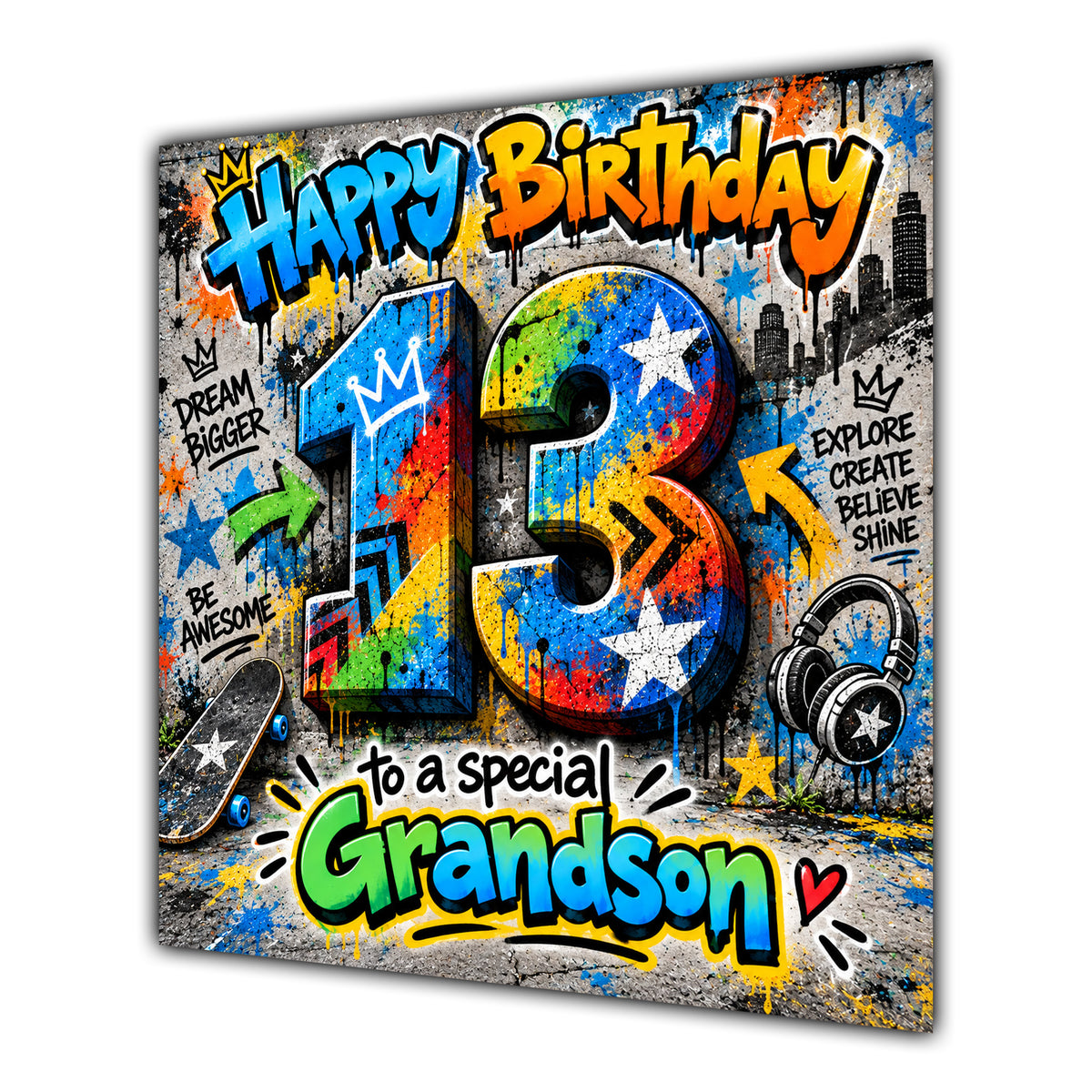 Grandson 13th Birthday Card Colourful Graffiti Street Art