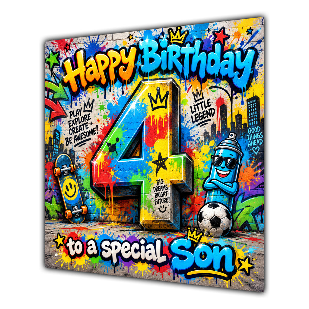 Son 4th Birthday Card Colourful Graffiti Street Art