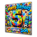 Son 5th Birthday Card Colourful Graffiti Street Art