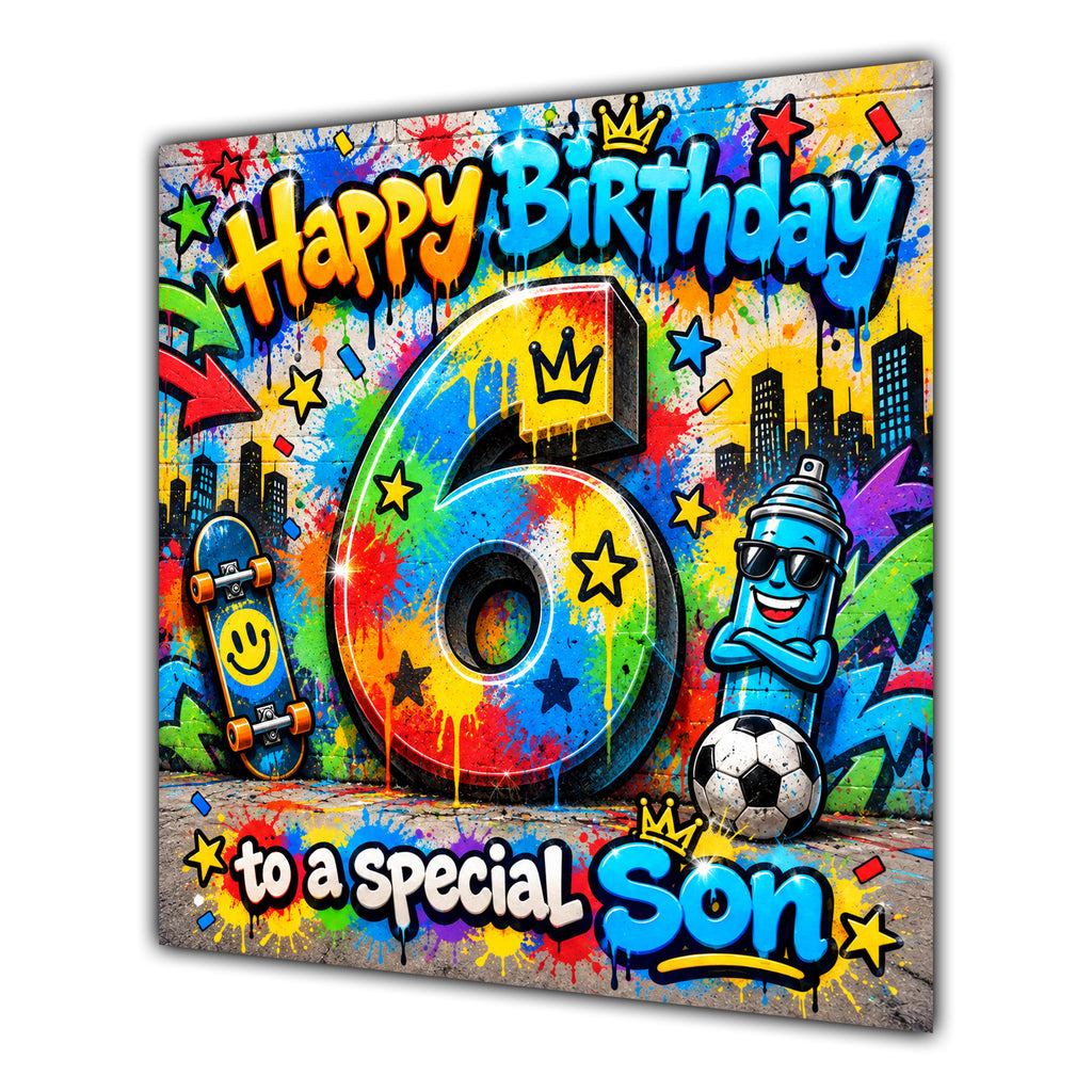 Son 6th Birthday Card Colourful Graffiti Street Art
