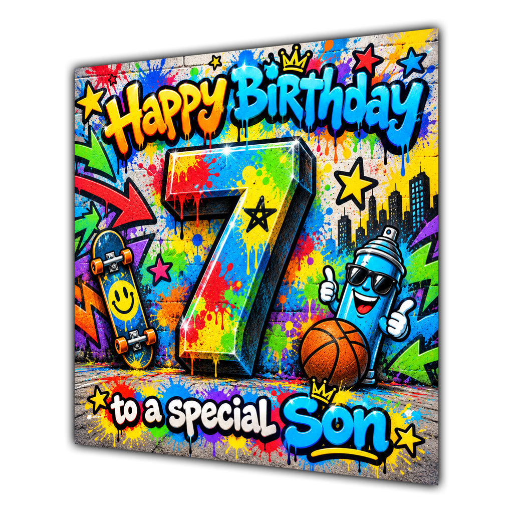 Son 7th Birthday Card Colourful Graffiti Street Art