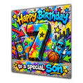 Son 7th Birthday Card Colourful Graffiti Street Art