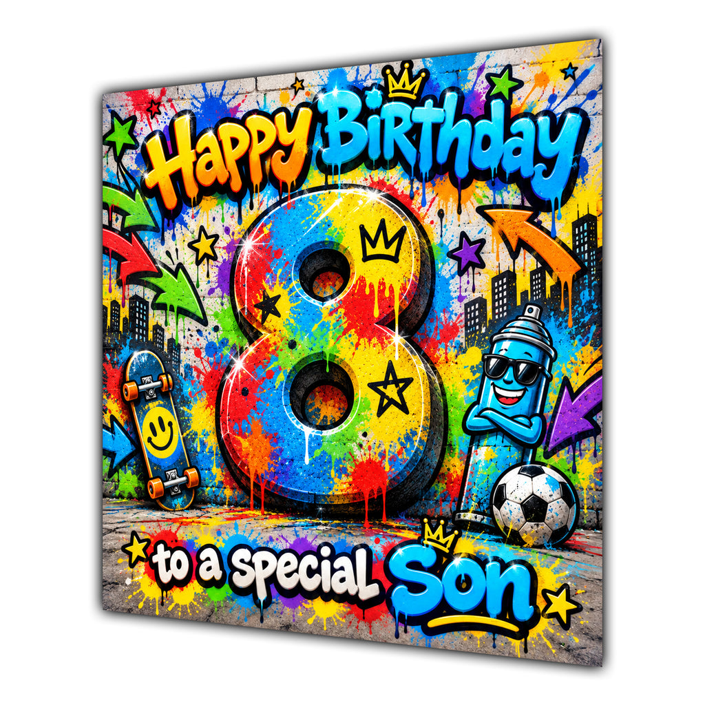 Son 8th Birthday Card Colourful Graffiti Street Art