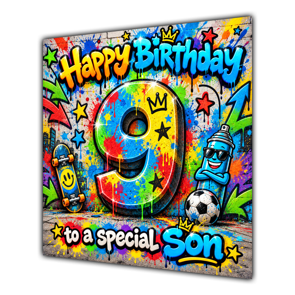 Son 9th Birthday Card Colourful Graffiti Street Art