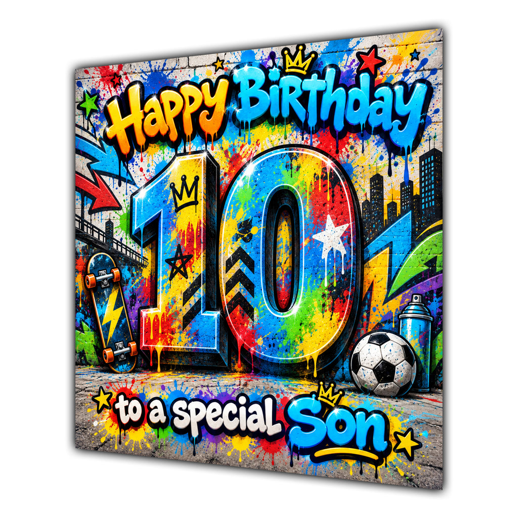 Son 10th Birthday Card Colourful Graffiti Street Art