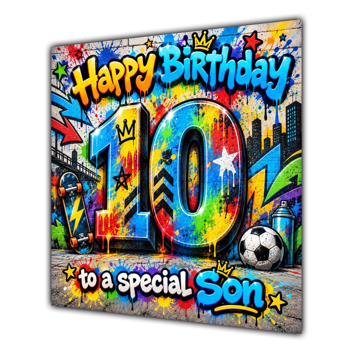 Son 10th Birthday Card Colourful Graffiti Street Art