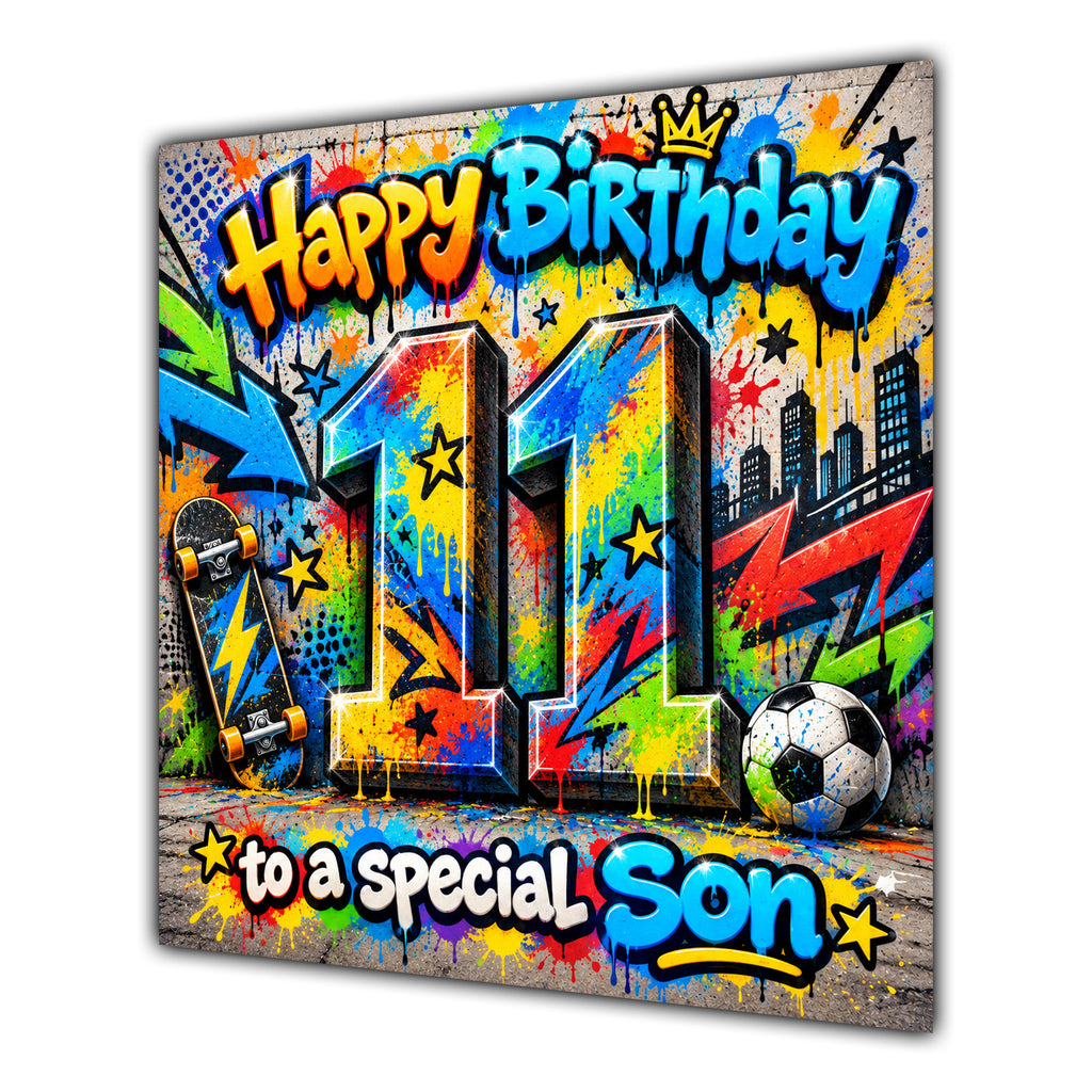 Son 11th Birthday Card Colourful Graffiti Street Art