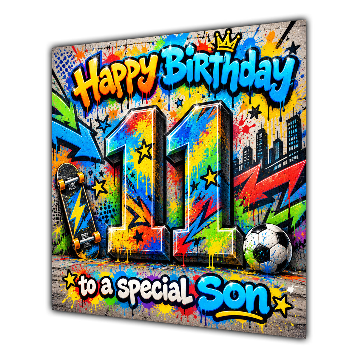 Son 11th Birthday Card Colourful Graffiti Street Art