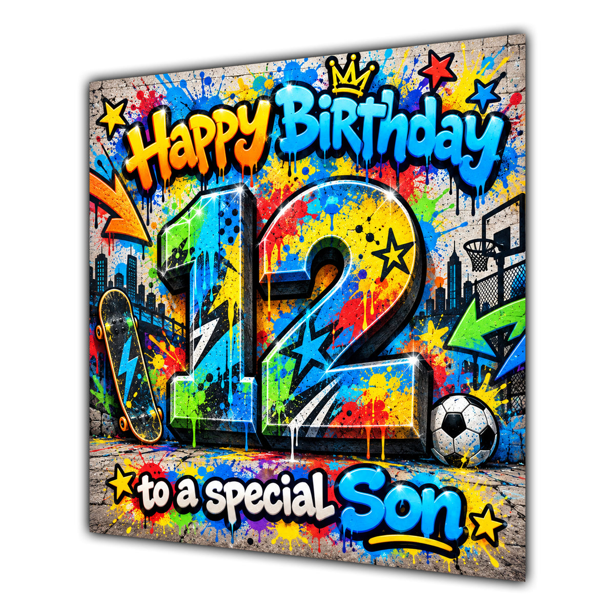 Son 12th Birthday Card Colourful Graffiti Street Art