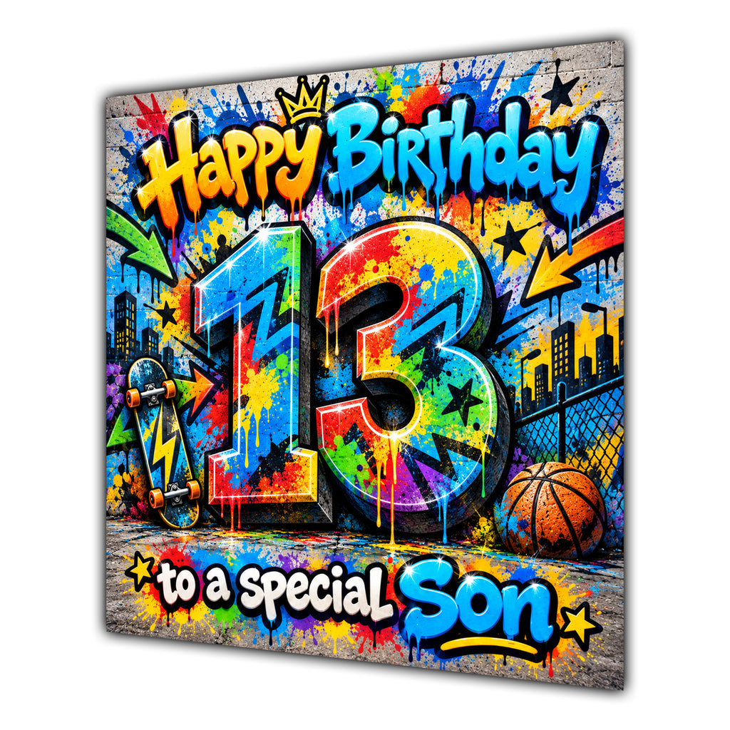 Son 13th Birthday Card Colourful Graffiti Street Art