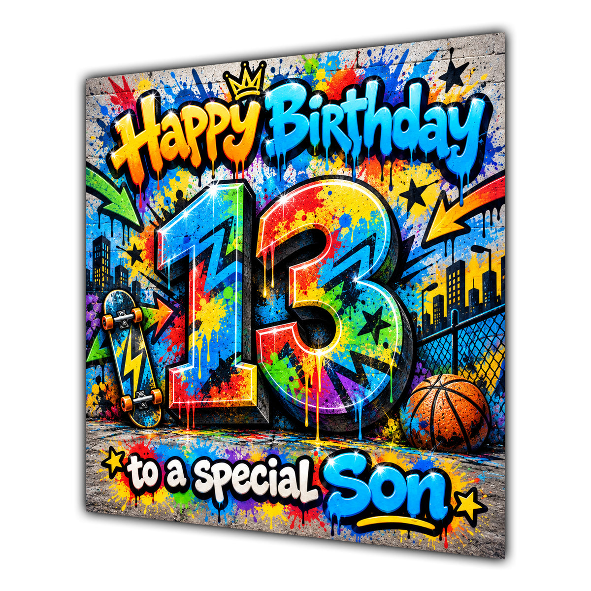 Son 13th Birthday Card Colourful Graffiti Street Art
