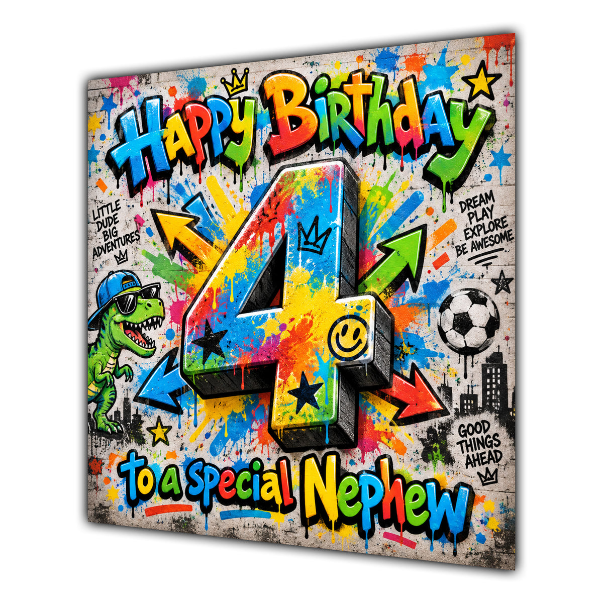 Nephew 4th Birthday Card Colourful Graffiti Street Art