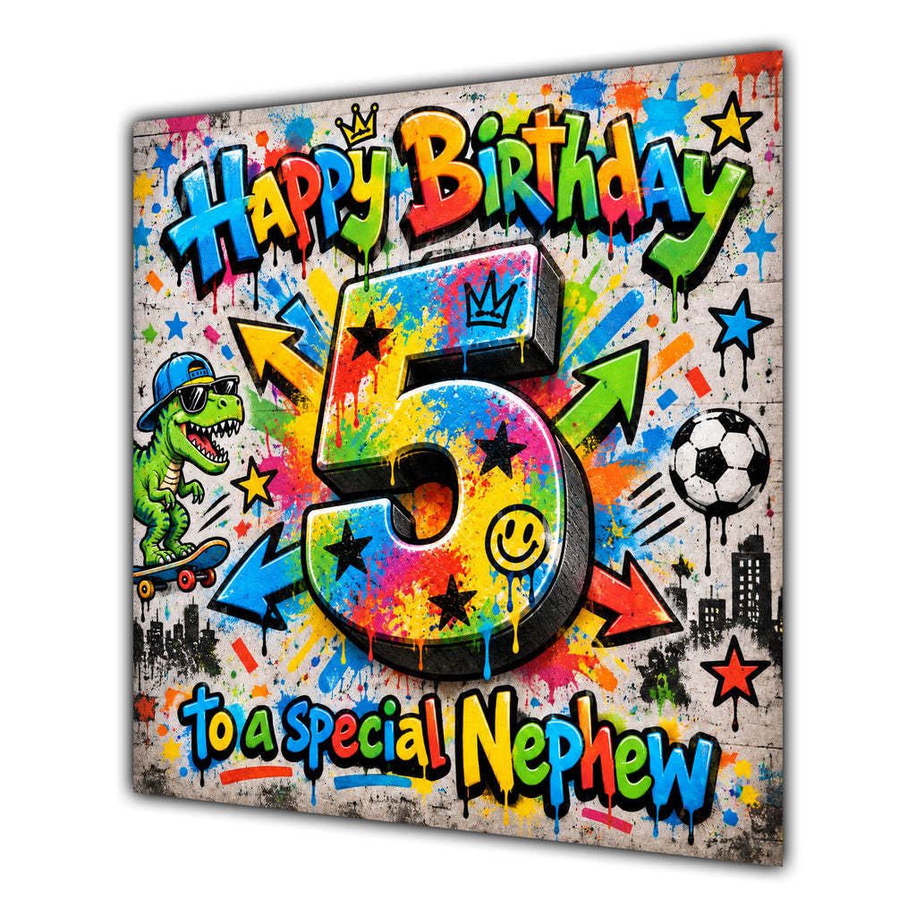 Nephew 5th Birthday Card Colourful Graffiti Street Art