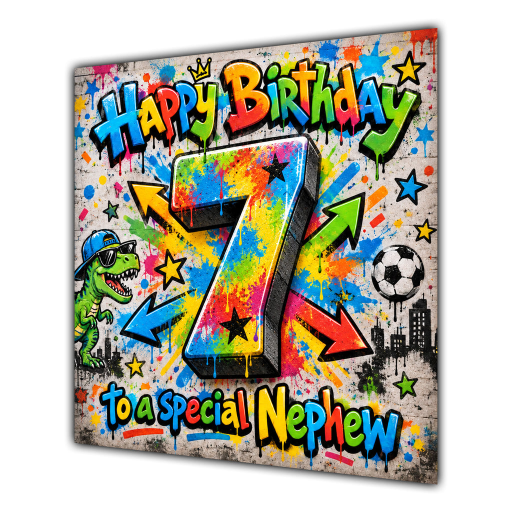 Nephew 7th Birthday Card Colourful Graffiti Street Art