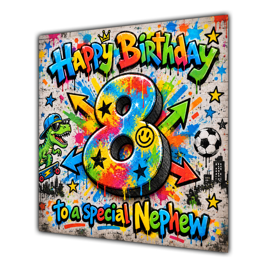 Nephew 8th Birthday Card Colourful Graffiti Street Art