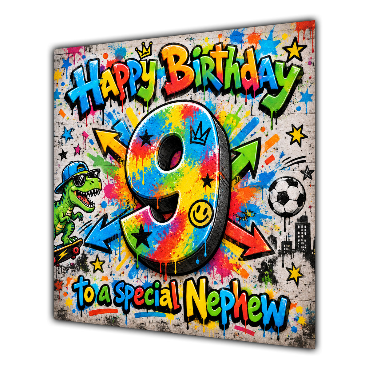 Nephew 9th Birthday Card Colourful Graffiti Street Art