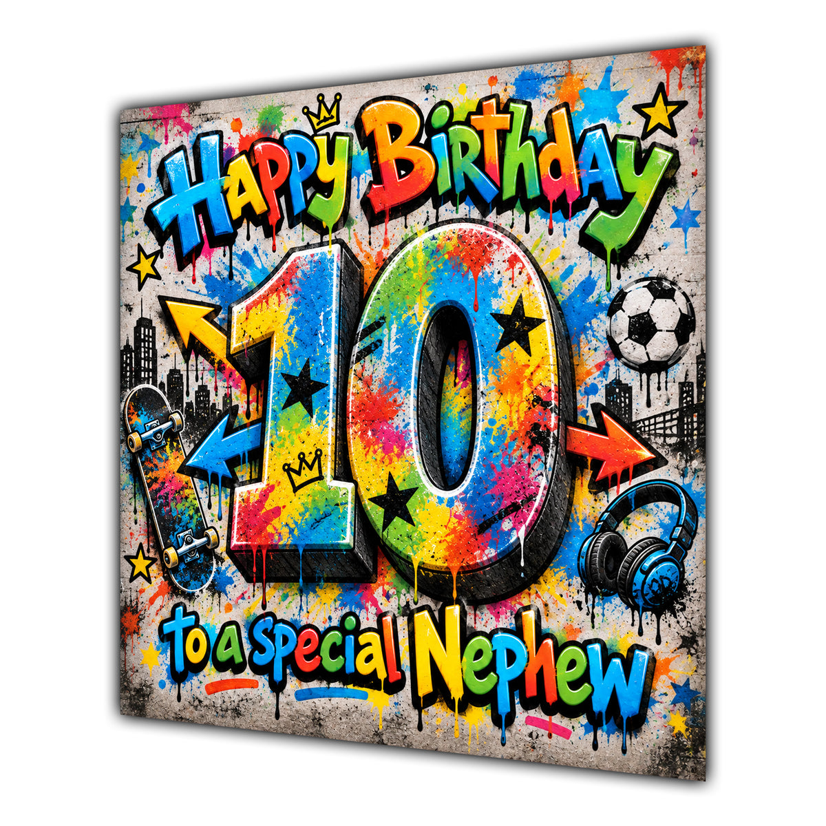 Nephew 10th Birthday Card Colourful Graffiti Street Art