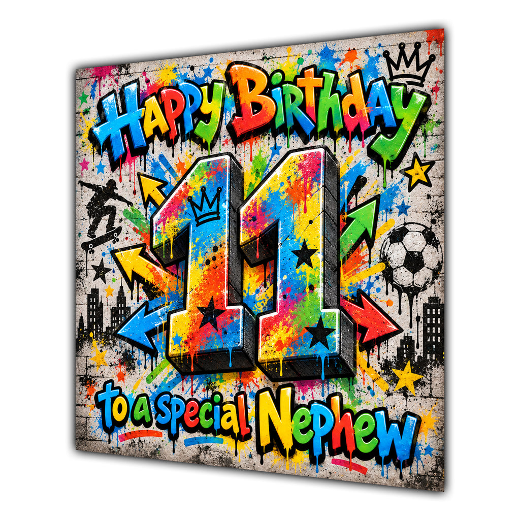 Nephew 11th Birthday Card Colourful Graffiti Street Art