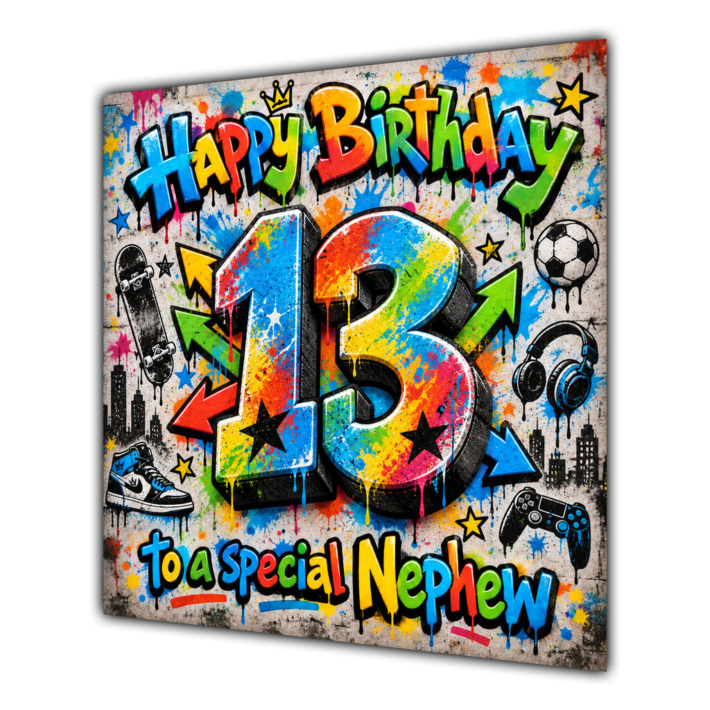 Nephew 13th Birthday Card Colourful Graffiti Street Art