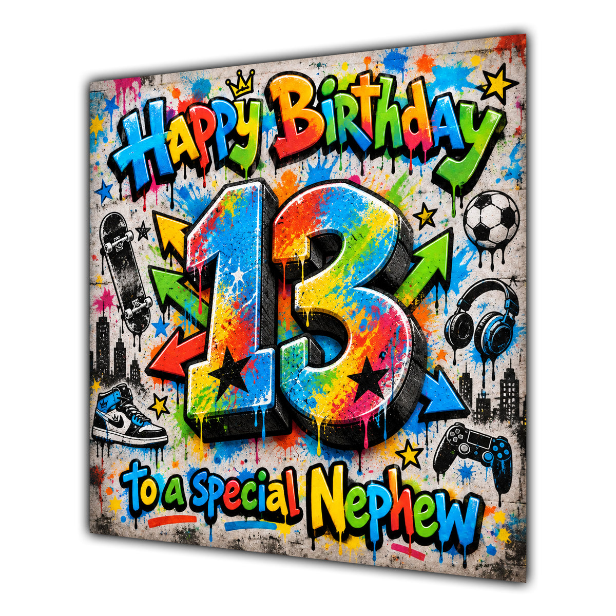 Nephew 13th Birthday Card Colourful Graffiti Street Art