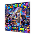 Grandson 4th Birthday Card Music Headphones Speakers Records