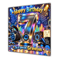 Grandson 7th Birthday Card Music Headphones Speakers Records