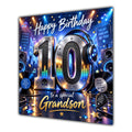 Grandson 10th Birthday Card Music Headphones Speakers Records