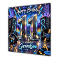 Grandson 11th Birthday Card Music Headphones Speakers Records
