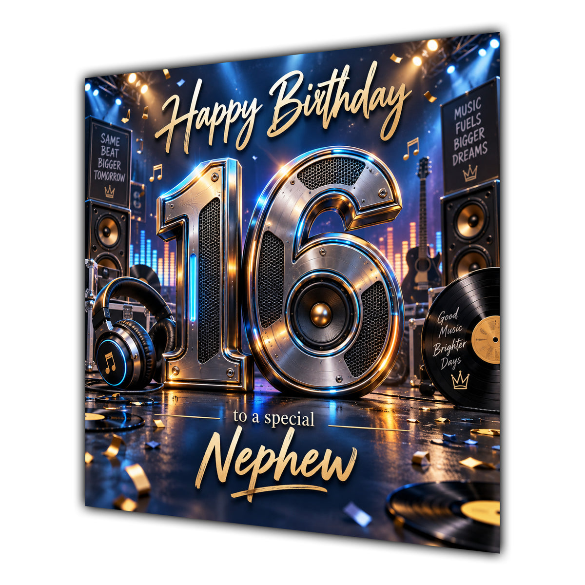 Nephew 16th Birthday Card Music Headphones Speakers Records