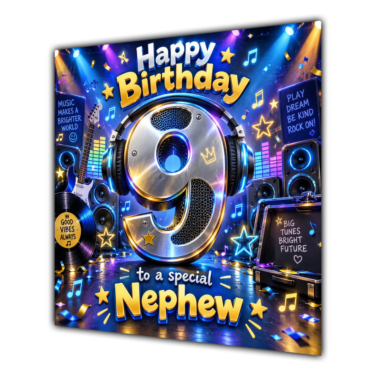 Nephew 9th Birthday Card Music Headphones Speakers Records