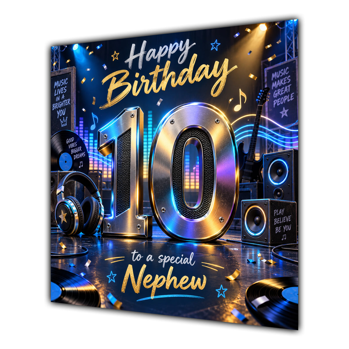 Nephew 10th Birthday Card Music Headphones Speakers Records
