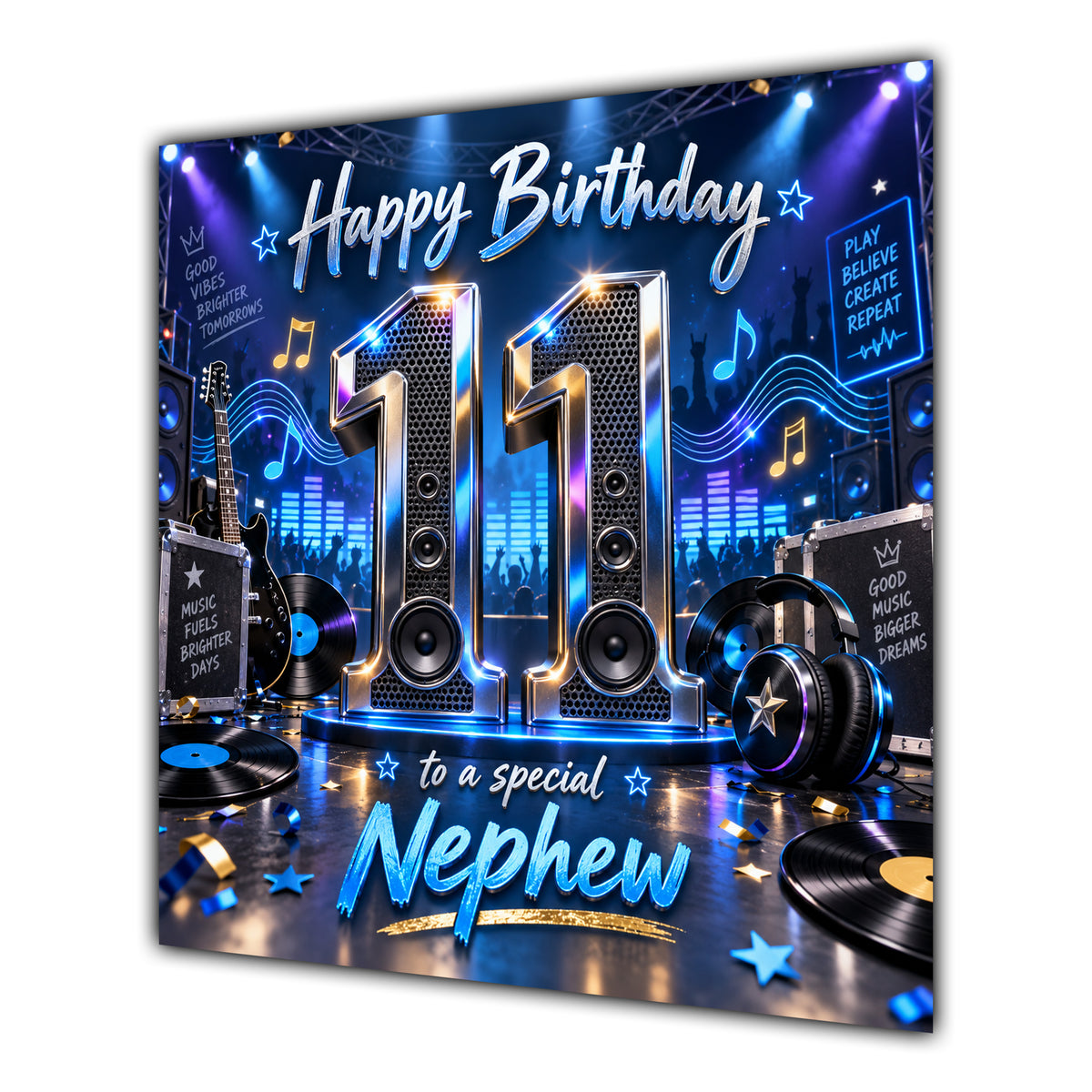 Nephew 11th Birthday Card Music Headphones Speakers Records