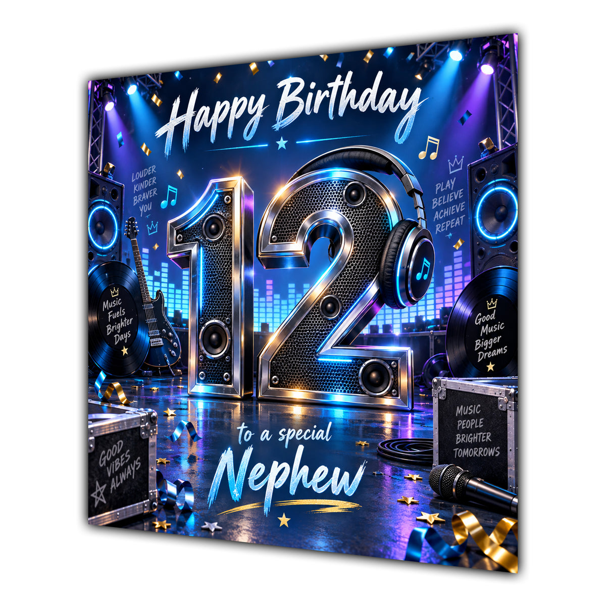 Nephew 12th Birthday Card Music Headphones Speakers Records
