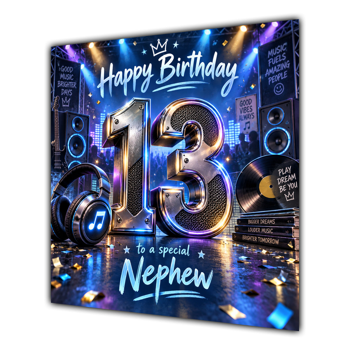Nephew 13th Birthday Card Music Headphones Speakers Records