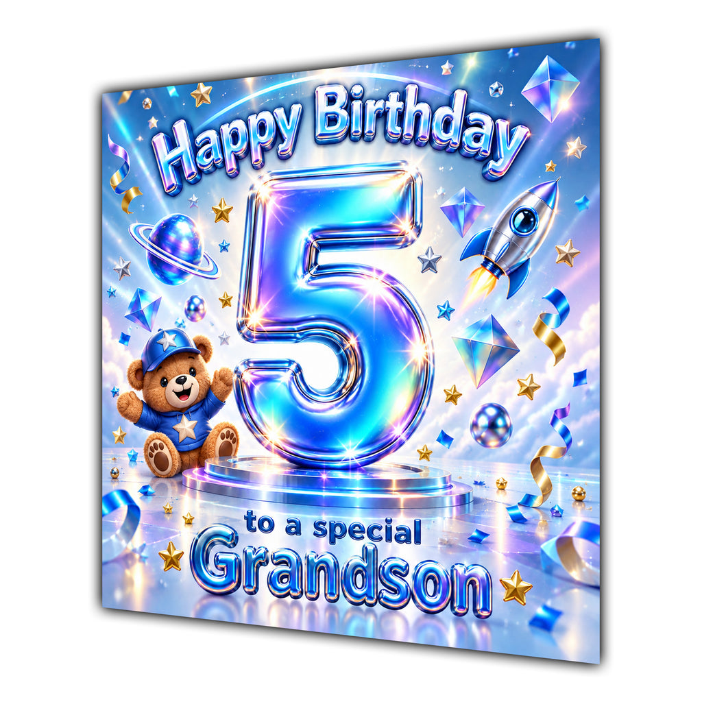 Grandson 5th Birthday Card Iridescent Effect Number Stars
