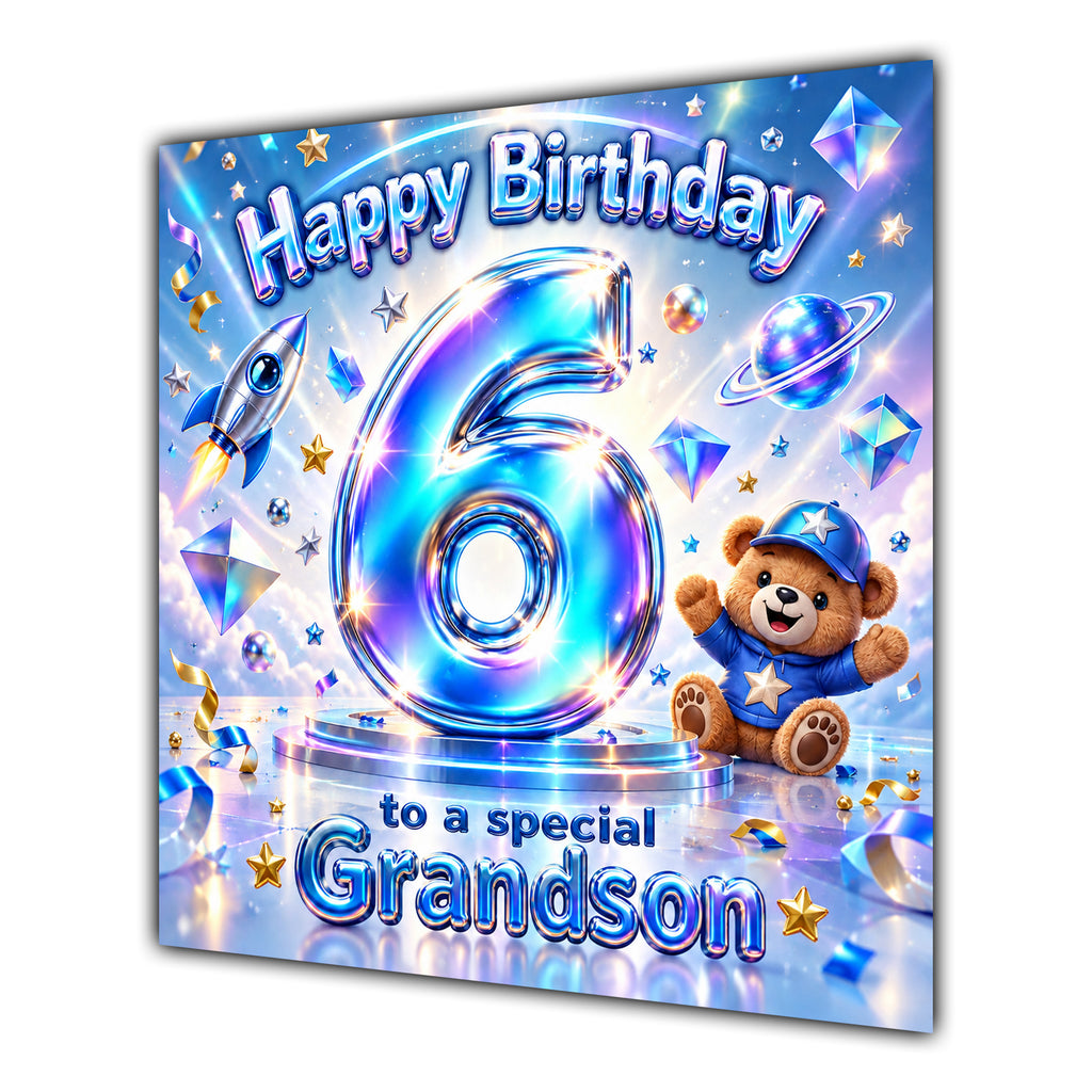 Grandson 6th Birthday Card Iridescent Effect Number Stars
