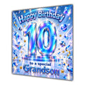 Grandson 10th Birthday Card Iridescent Effect Number Stars
