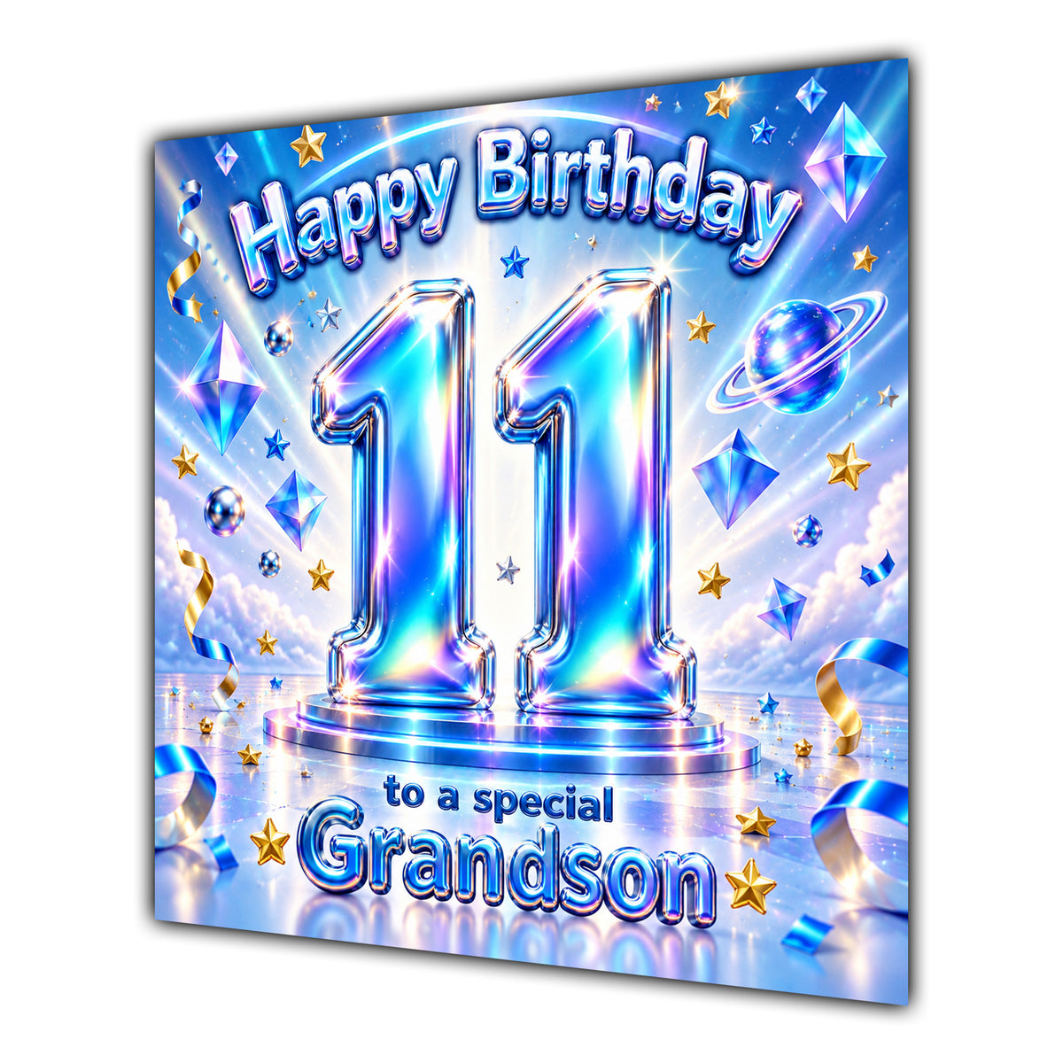 Grandson 11th Birthday Card Iridescent Effect Number Stars