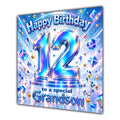 Grandson 12th Birthday Card Iridescent Effect Number Stars