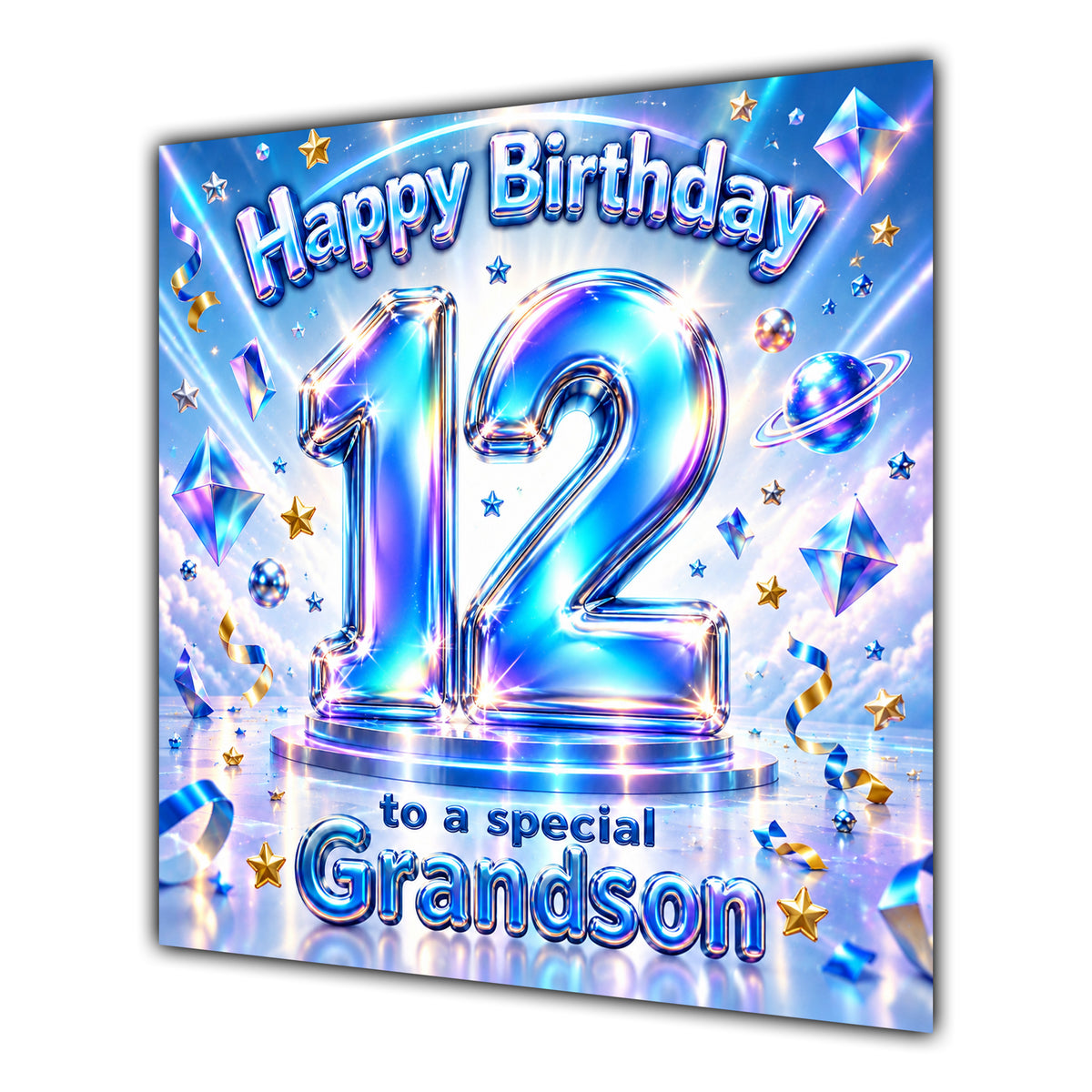 Grandson 12th Birthday Card Iridescent Effect Number Stars