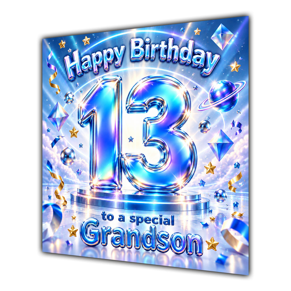 Grandson 13th Birthday Card Iridescent Effect Number Stars