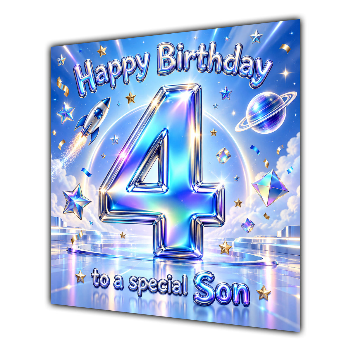 Son 4th Birthday Card Iridescent Effect Number Stars