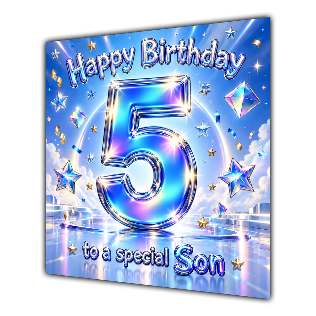 Son 5th Birthday Card Iridescent Effect Number Stars