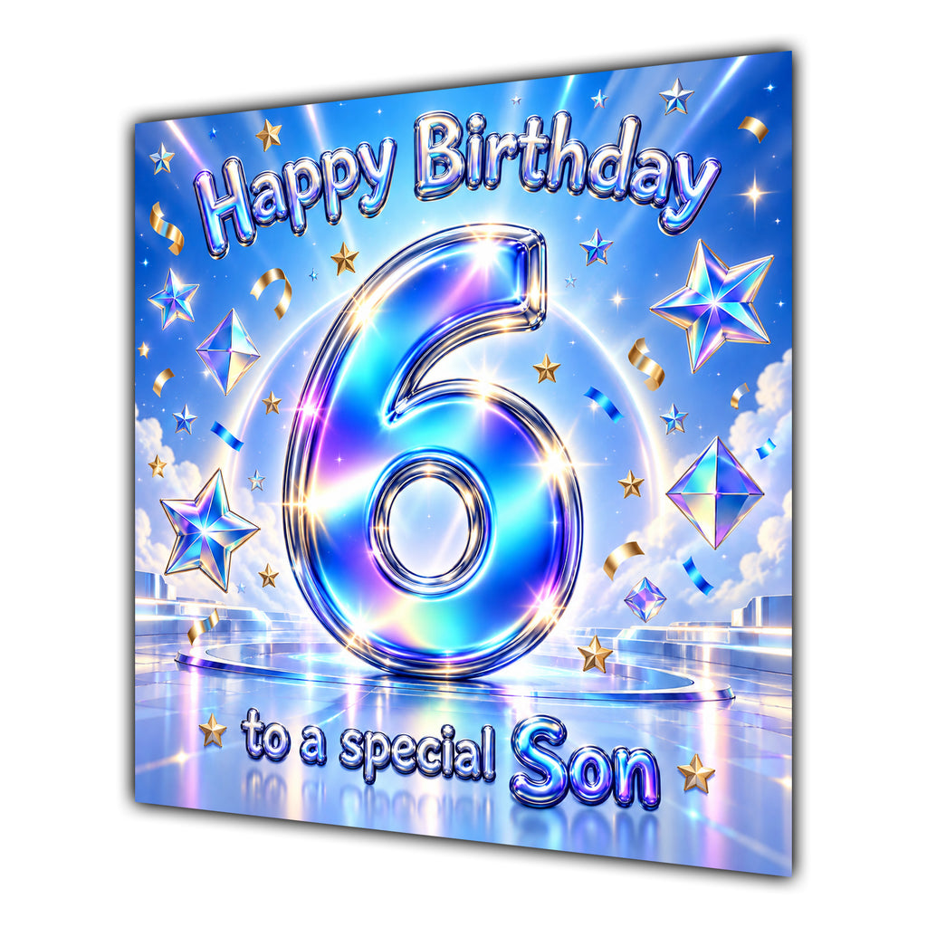 Son 6th Birthday Card Iridescent Effect Number Stars