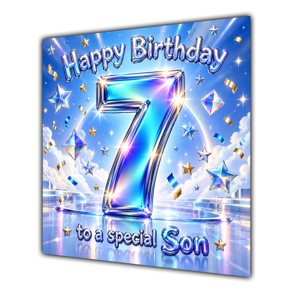 Son 7th Birthday Card Iridescent Effect Number Stars