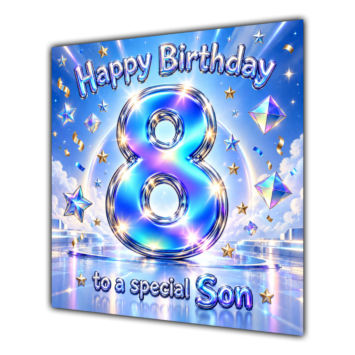 Son 8th Birthday Card Iridescent Effect Number Stars