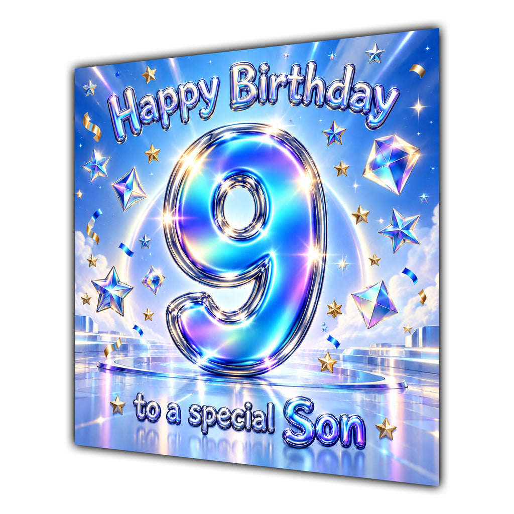 Son 9th Birthday Card Iridescent Effect Number Stars